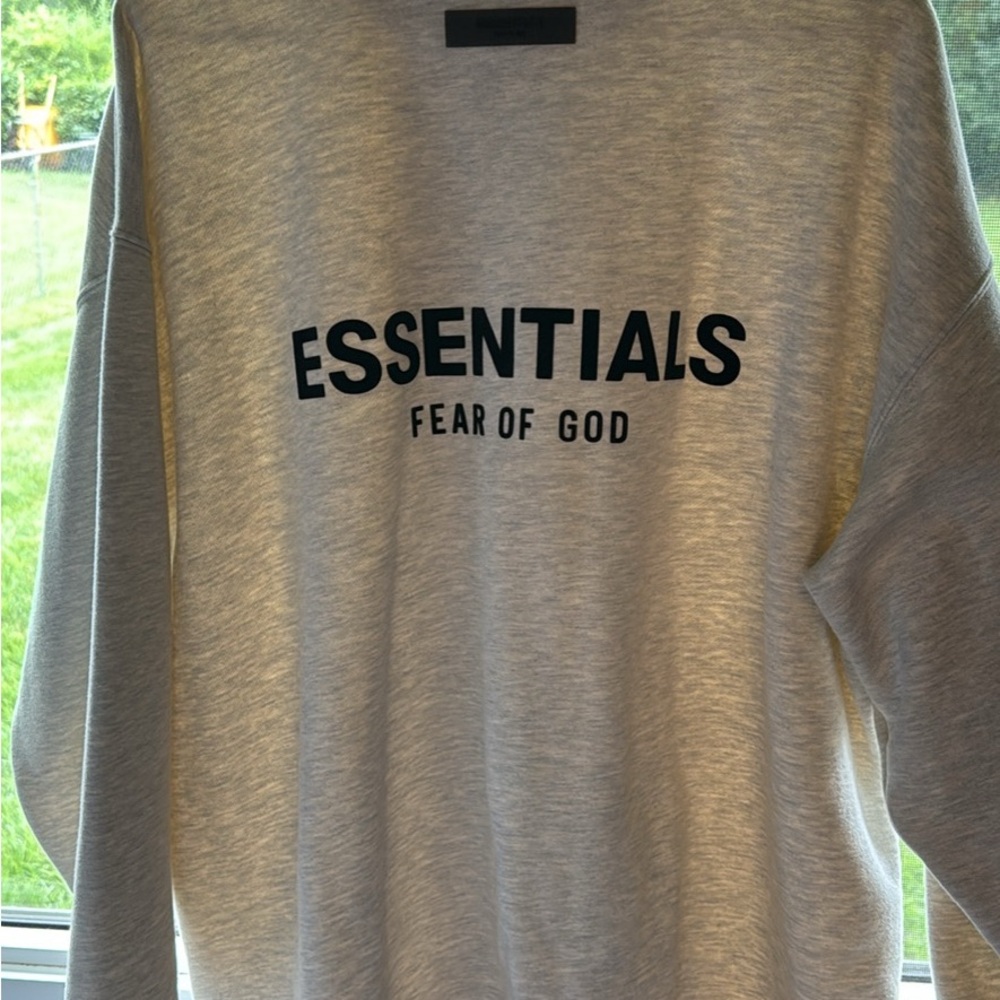 Fear of God ESSENTIALS Tan Crewneck Sweatshirt with Black Logo
